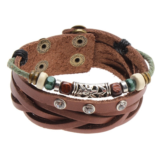  Beads Crystal Rivet Leather Bracelet