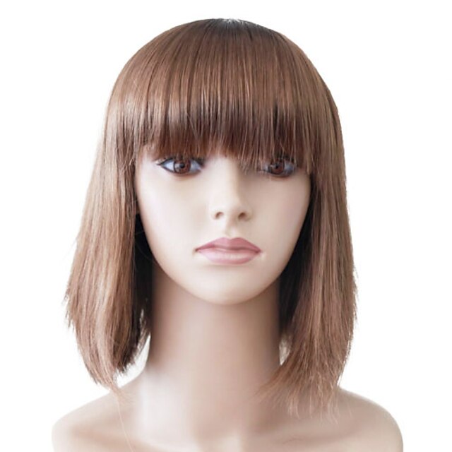  Capless Medium Brown Straight High Quality Synthetic Japanese Kanekalon Wigs