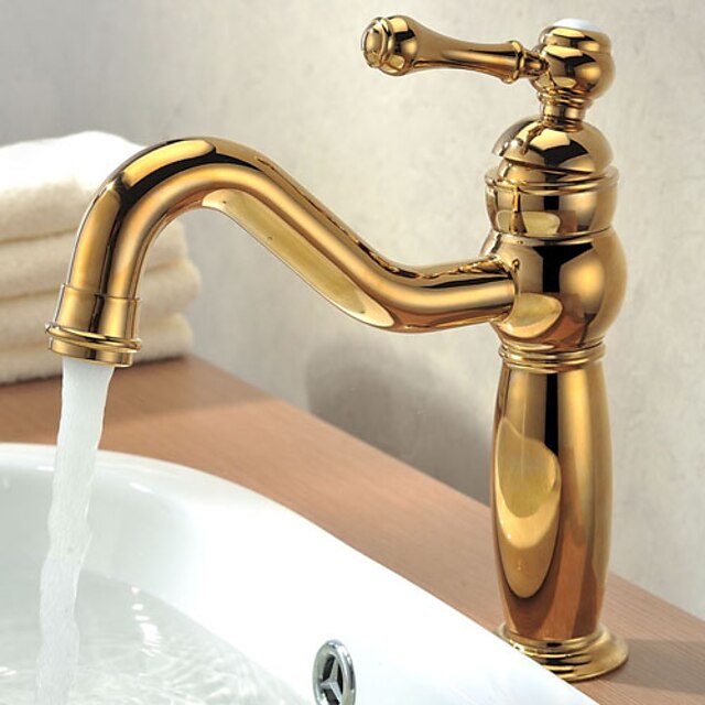  Country Vessel Ceramic Valve One Hole Single Handle One Hole Ti-PVD, Bathroom Sink Faucet