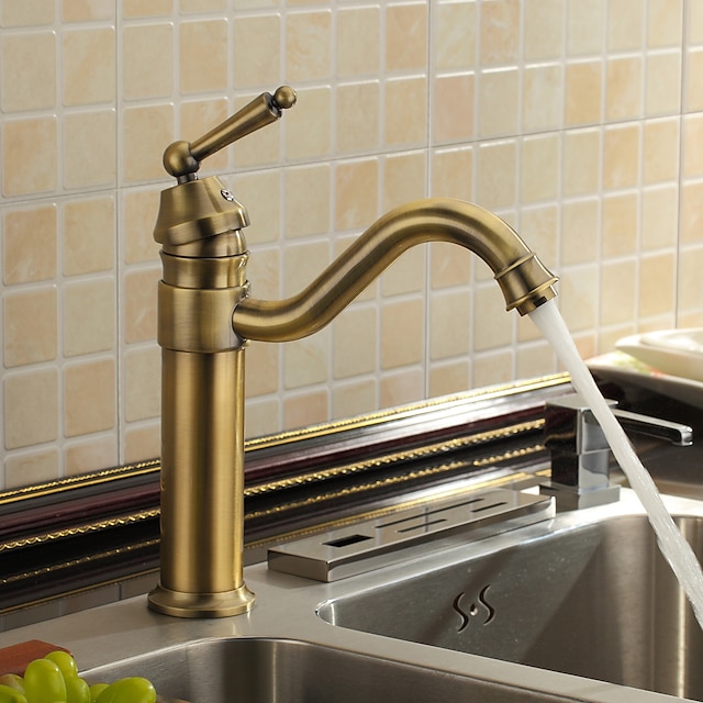  rubinetto da cucina in ottone antico, rubinetto standard montato sul ponte monocomando rubinetti da cucina monoforo con interruttore e valvola caldo e freddo