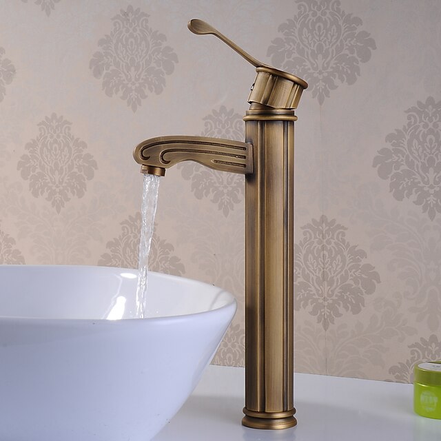  Fürdőszoba mosogató csaptelep - Standard Antik bronz Mosdókagyló Egy furat / Egy fogantyú egy lyukkalBath Taps