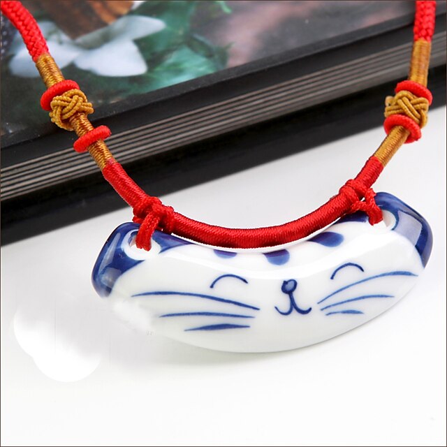  Gato de cerámica Vintage Necklace