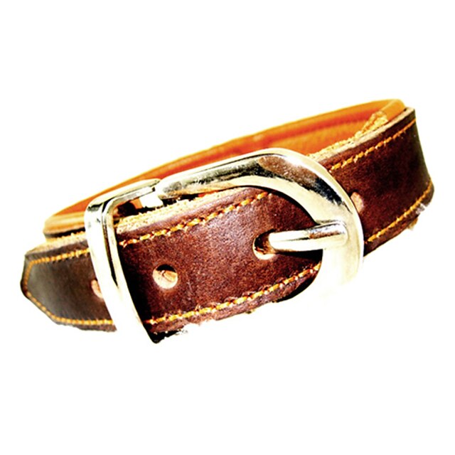  Classical Adjustable Genuine Cow Leather Soft Collar for Dogs (Brown,S-M)