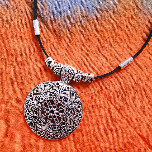  kůže tibetské stříbro náhrdelník (délka: 40 cm)
