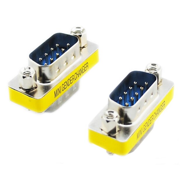  20564 Serial RS232 DB9 9-Pin Male to Male Adapters (Silver & Yellow, 2 PCS)