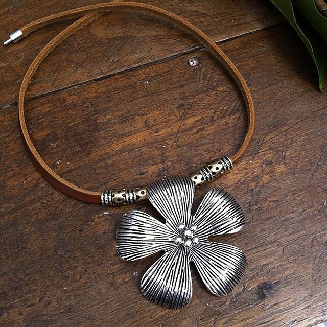  Vintage Tibetan Silver Handmade Leather Necklace