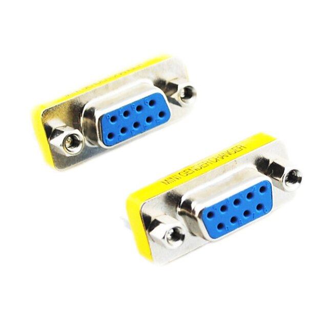  DE9 seriel RS-232 9pin Kvinde til Kvinde Adapter (Silver & Yellow, 2 PCS)