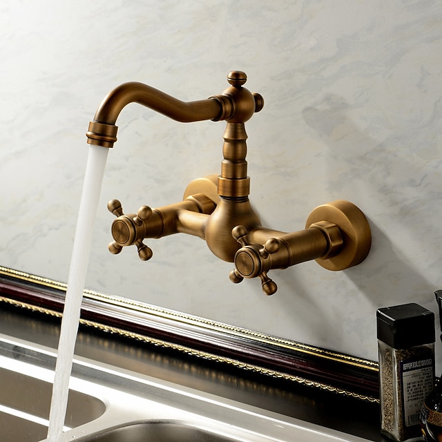  1279 Sprinkle® Kitchen Faucets - Antique / Traditional Antique Brass Waterfall Two Holes