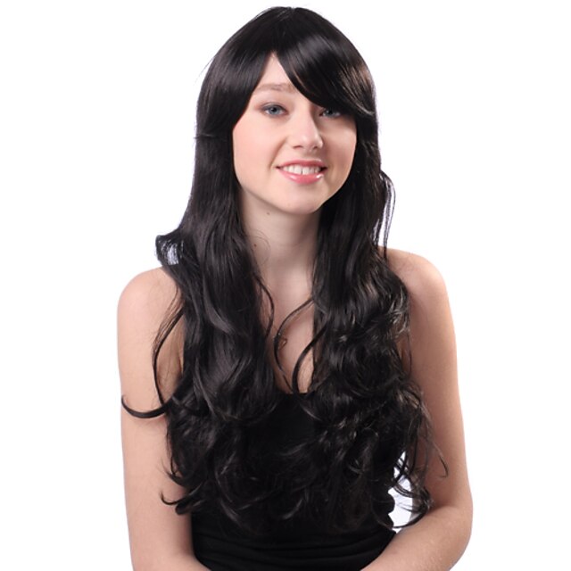  Capless Long Black Curly High Quality Synthetic Japanese Kanekalon Wigs