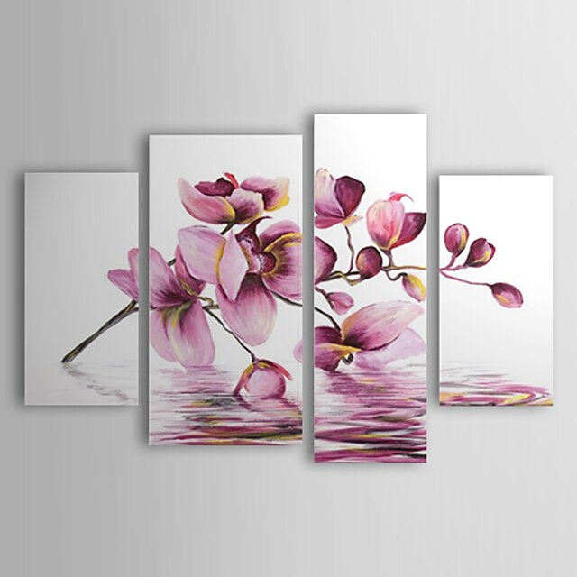  Hand-Painted Floral/Botanical Any Shape Canvas Oil Painting Home Decoration Four Panels