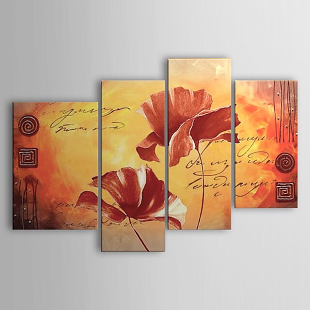  Handgeschilderde Bloemenmotief/Botanisch elke vorm Kangas Hang-geschilderd olieverfschilderij Huisdecoratie Vier panelen