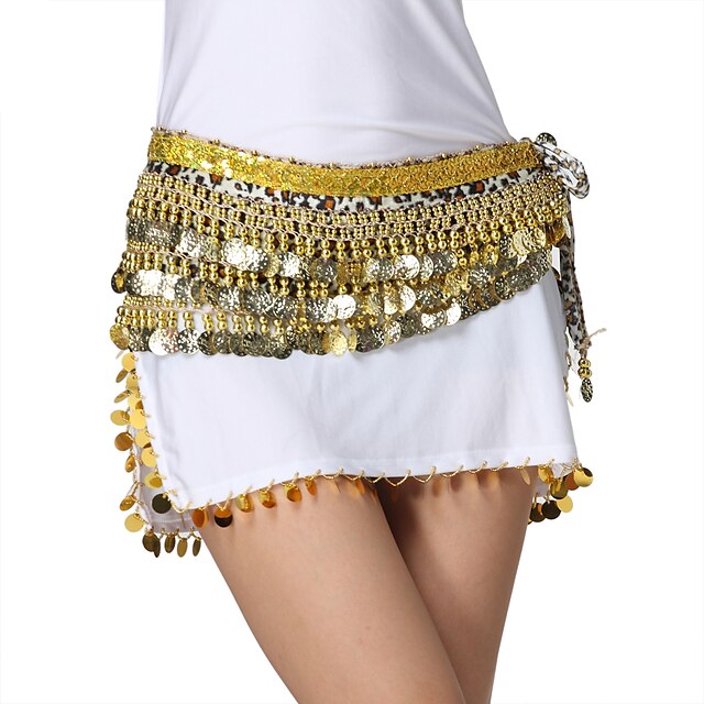  Performance Dancewear Velvet Leopard Printed with Coins Belly Dance Belts For Ladies