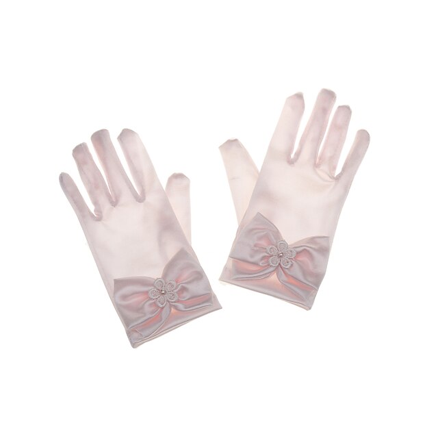  satijnen vingertoppen bloemenmeisje handschoenen met strikje en kralen (meer kleuren)