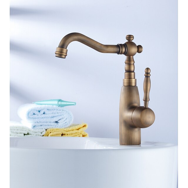  Håndvasken vandhane - Standard Antik Messing Vandret Montering Et Hul / Enkelt håndtag Et HulBath Taps