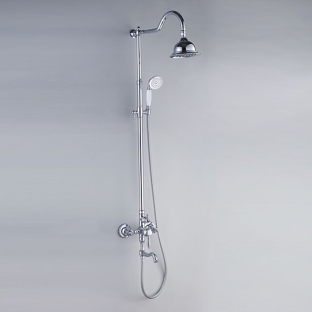  Bruse System Sæt - Regnfald Moderne Krom Bruse System Keramik Ventil Bath Shower Mixer Taps / Enkelt håndtag tre huller