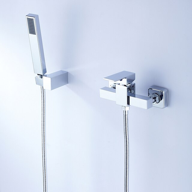  Shower Faucet - Contemporary Chrome Wall Mounted Ceramic Valve Bath Shower Mixer Taps / Brass / Single Handle Three Holes
