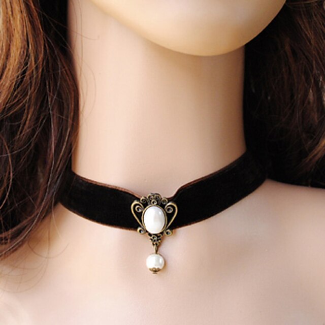  Women's Gothic Black Velvet Royal Pearl Necklace