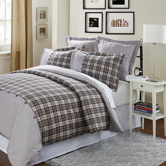  Simple&Opulence® 3-Piece Nekso Dobby Cotton Check With Buttons Duvet Cover Set