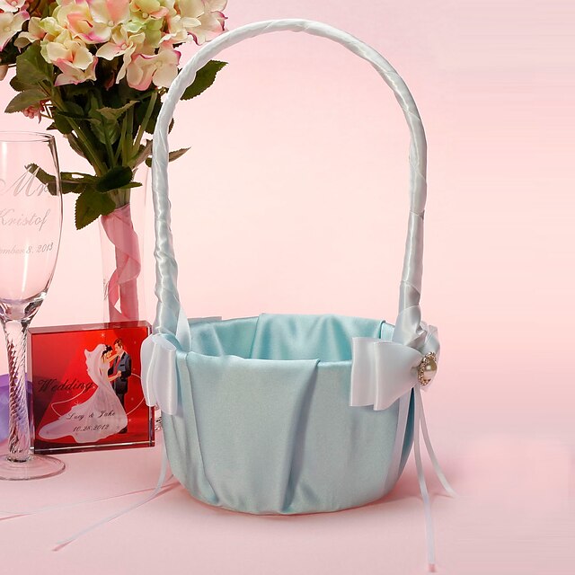  Elegant Flower Basket In Light Sky Blue Satin