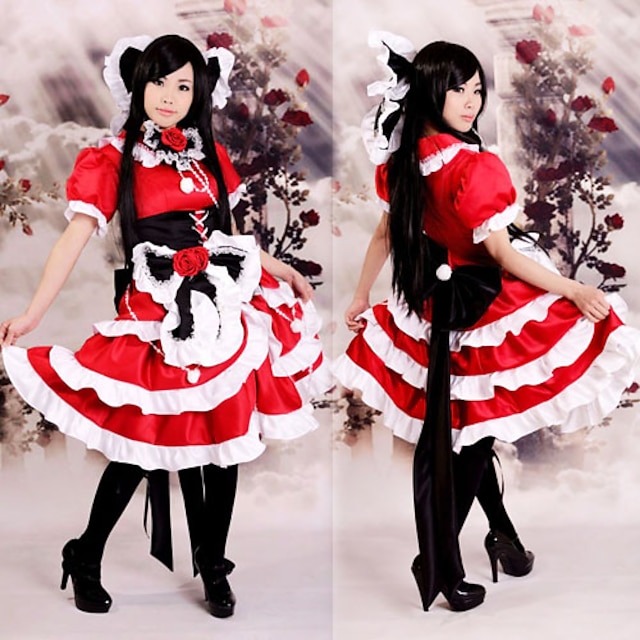  Inspired by TouHou Project Reimu Hakurei Video Game Cosplay Costumes Cosplay Suits / Dresses Patchwork Short Sleeve Dress Headpiece Necklace Costumes / Satin