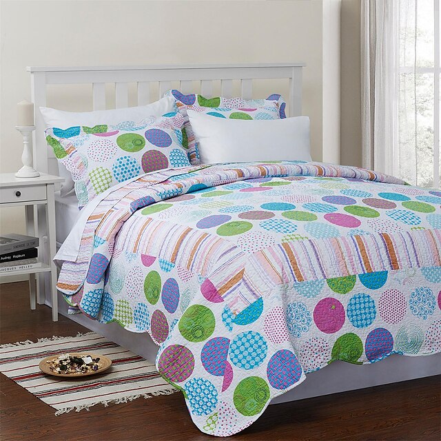 3-Piece Natalie Colorful Dots Cotton Queen Quilt Set