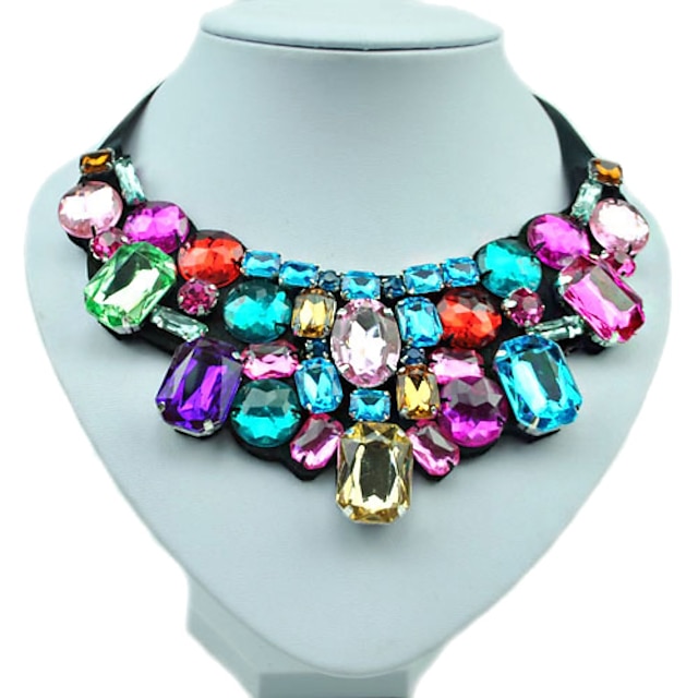  Women's Synthetic Diamond Statement Necklace Bib Emerald Cut Rainbow Ladies Colorful Fashion Color Resin Rhinestone Imitation Diamond Necklace Jewelry For Wedding Party Daily