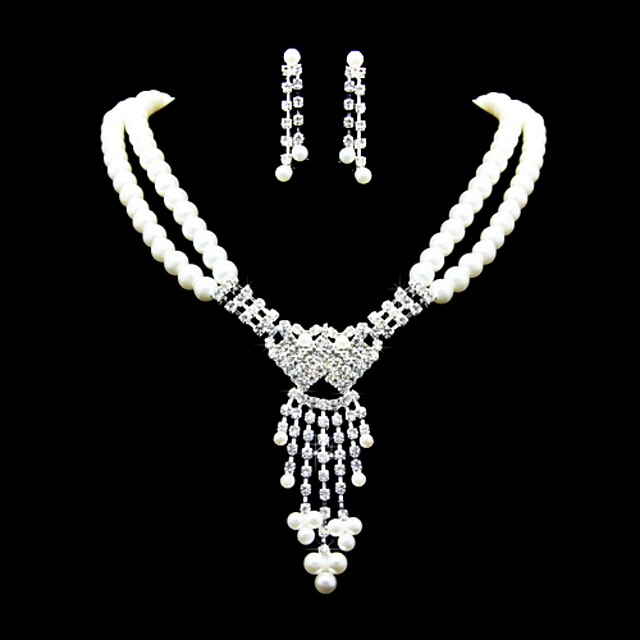  Beautiful Imitation Pearl With Rhinestone Women's Jewelry Set Including Necklace,Earrings