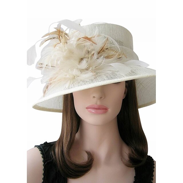  Hermoso lino con la pluma ocasión / Wedding Sombreros Especiales