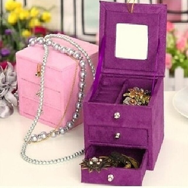  Two Layers Square-shaped Wood And Flannelette Women's Jewelry Box