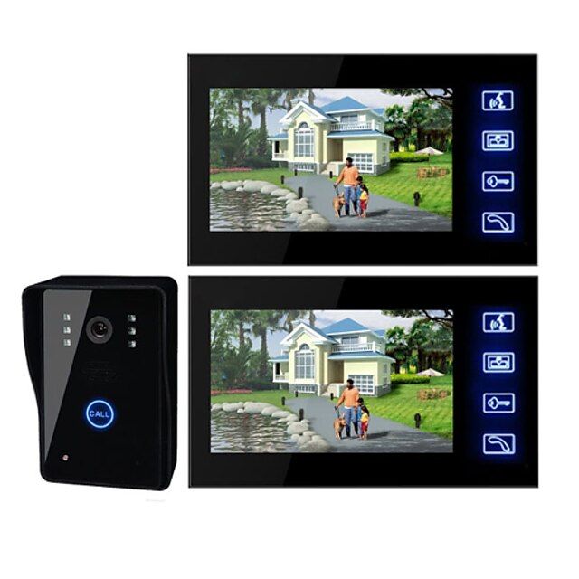  7 palcový TFT LCD Video dveře s klíčem dotykové (1 fotoaparát s 2 monitory)