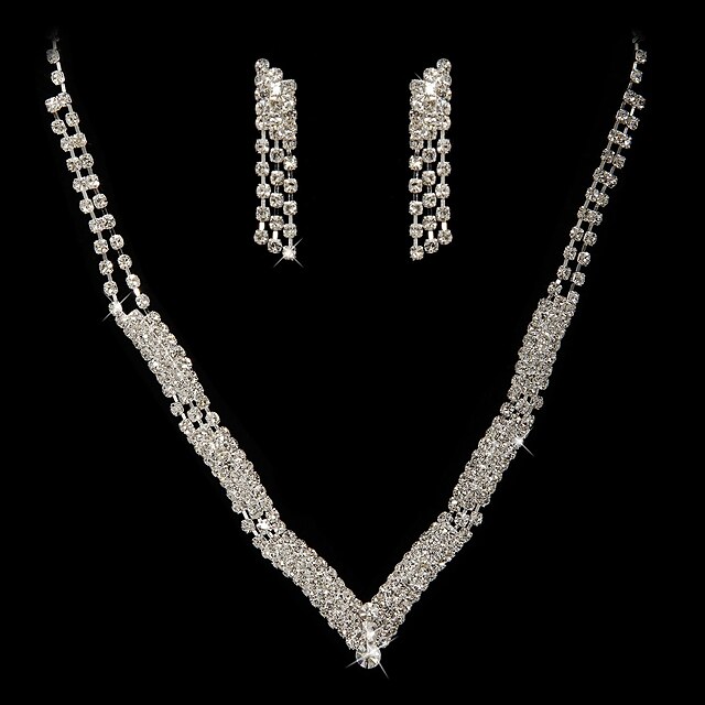  magnifiques strass tchèque en alliage chromé de noces bijoux nuptiales ensemble, y compris le collier et boucles d'oreilles