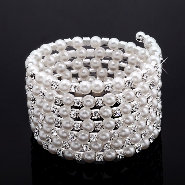  eleganta damer rhinestone Strand / tennis armband vit pärla