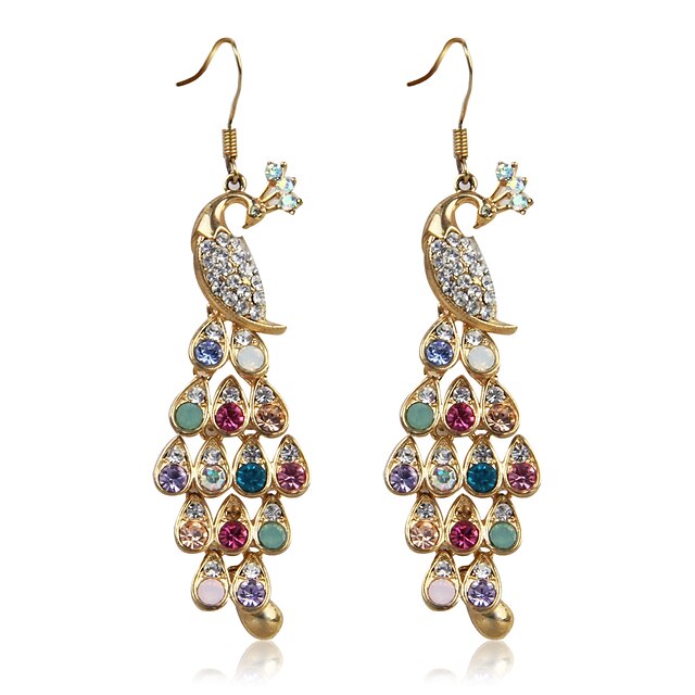  Charming Alloy Peacock Design Crystal Drop Earrings