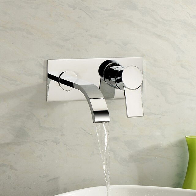  Håndvasken vandhane - Vægmontering / Vandfald Krom Vægmonteret To Huller / Enkelt håndtere to HullerBath Taps