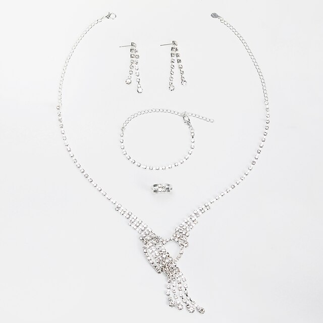  Gorgeous legering med Strass Kvinnors Smycken Set inklusive halsband, örhängen, armband, ringar