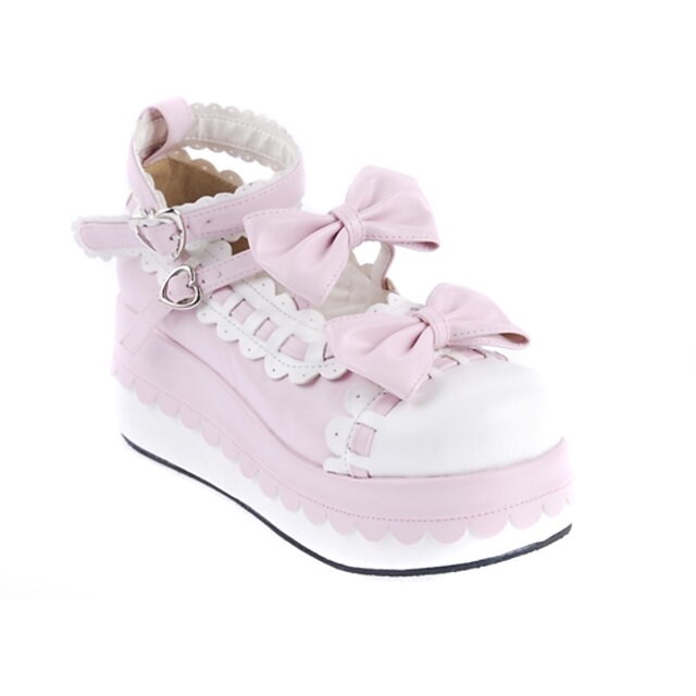  Mulheres Sapatos Sweet Lolita Salto Plataforma Sapatos Laço 7 cm Branco Rosa claro Couro PU / Couro de Poliuretano Trajes de Halloween / Princesa