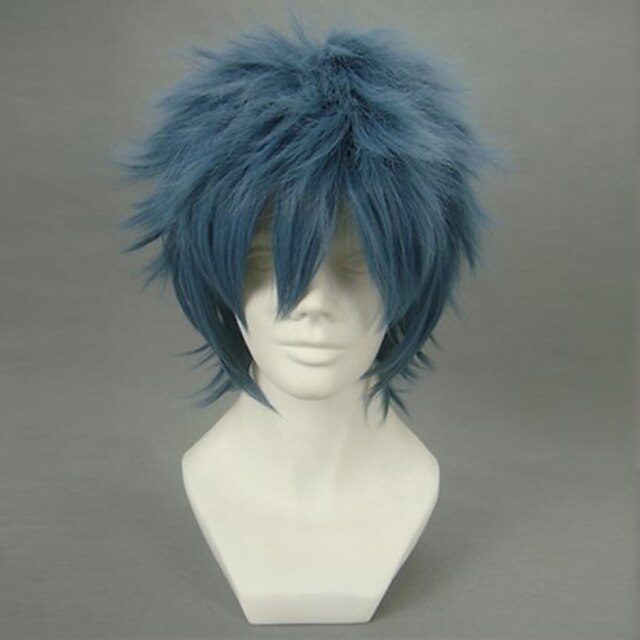  Косплэй парики Джинтама Bansai Kawakami Чернильный синий Аниме Косплэй парики 12 дюймовый Термостойкое волокно Муж. Хэллоуин парики