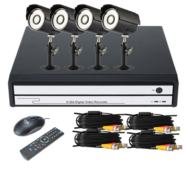  4 Channel DVR Kit with Smartphone Viewing & 4 x Outdoor Cameras(4CH D1 Recording)