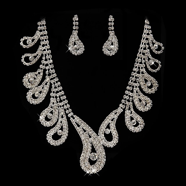  Gorgeous Rhinestones Wedding Bridal Necklace, Earrings Jewelry Set
