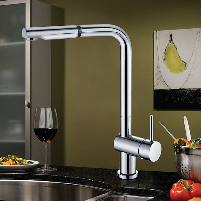  Kitchen faucet - One Hole Chrome Pull-out / ­Pull-down Deck Mounted Traditional Kitchen Taps / Brass / Single Handle One Hole