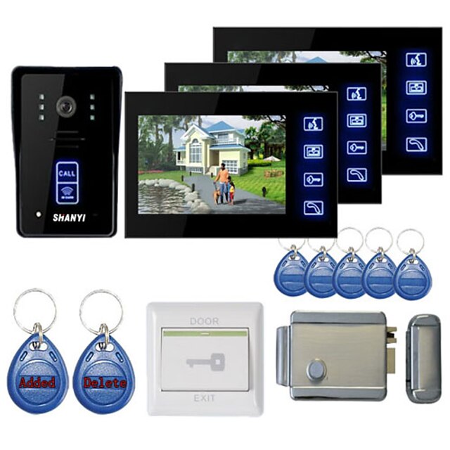  Système de Vidéo-Surveillance : 3 Moniteurs Téléphoniques de Porte (Keyfobs RFID, Serrure Magnétique, Télécommande)