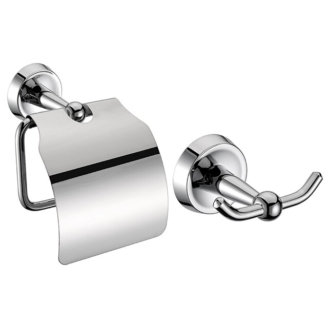  Badrum tillbehör Set (Inkludera Robe Krokar, Toalett rullhållare - Chrome Finish Mässing)