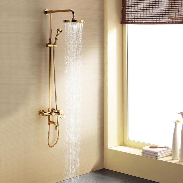  ברז למקלחת - עכשווי TI-PVD מערכת למקלחת שסתום קרמי Bath Shower Mixer Taps / חורים שלוש ידית אחת