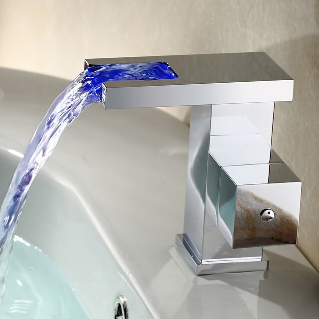  Håndvasken vandhane - Vandfald / LED Krom Centersat Et Hul / Enkelt håndtag Et Hul