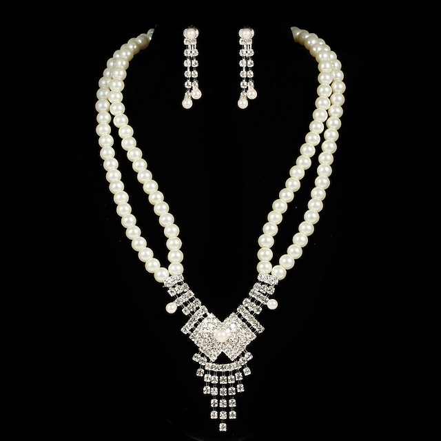  Alliage magnifique avec Bijoux perle d'imitation femmes ensemble comprenant collier, boucles d'oreilles