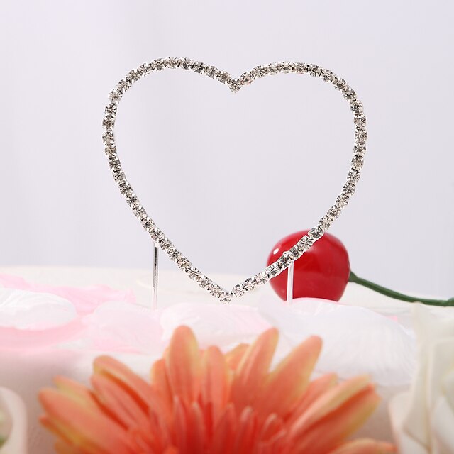  Cake Topper Classic Theme Hearts Stainless Steel Wedding with Rhinestone Poly Bag
