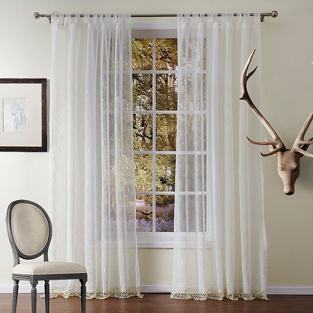  Sheer Curtains Shades Solid Colored Polyester Embroidery