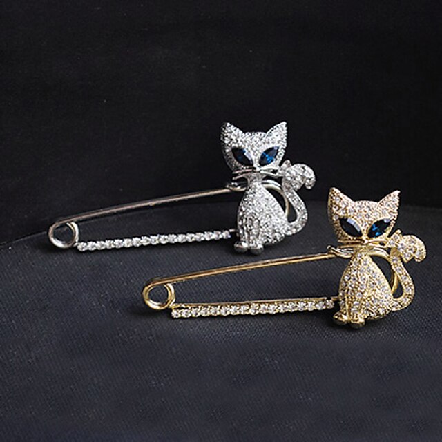  Crystal Brooches Cat Animal Party Ladies Luxury Casual Fashion Imitation Diamond Brooch Jewelry Silver Gold For Party Special Occasion Birthday Gift Daily