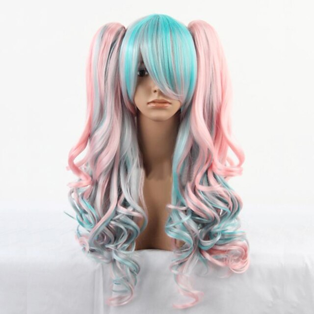  Blue and Pink Color 68cm Cosplay Lolita Wave Wig