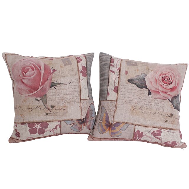  Set di 2 Country Rose conversazione cotone / lino cuscino copertura decorativa